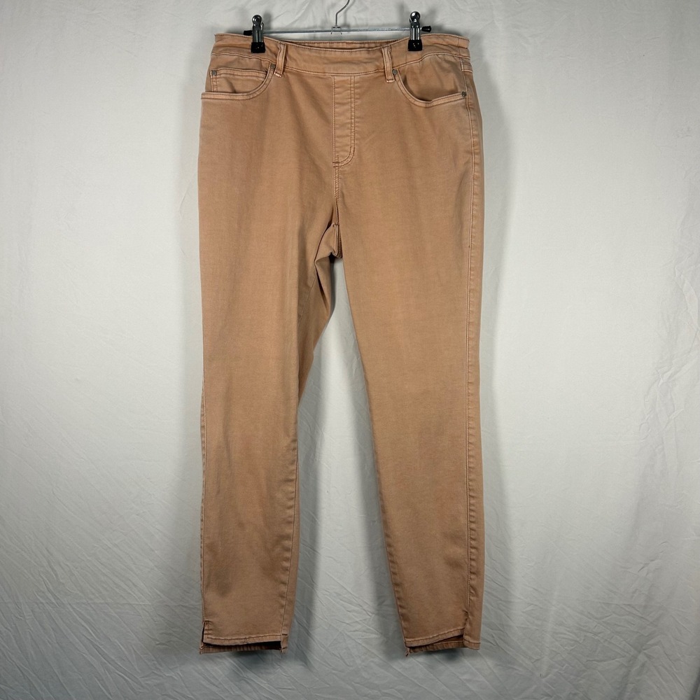 Tribal Pull On Jeans Womens 10 Salmon Pink Stretch Skinny Ankle Slit Casual